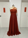 Custom made stretchy silk satin  fabric bridesmaids dresses in terracotta color