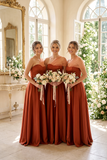 Custom made stretchy silk satin  fabric bridesmaids dresses in terracotta color