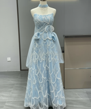 Luxurious glitter blush pink light blue prom birthday graduation dresses with detachable sleeves personalized 2025 Autumn