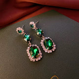 Emerald green glass beads crystals necklace earrings in set