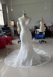Customized mermaid lace appliques wedding dress under 500