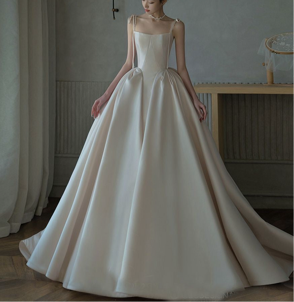 Customization made corset bodice wedding dress mikado bridal gown 2025 sweeping train