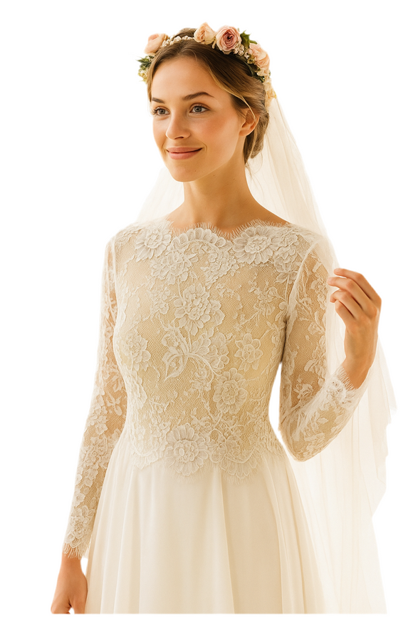 Custom made vintage eyelashes lace appliqués bodice jacket long sleeves for bride