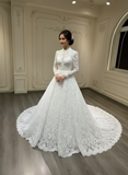 Vintage long sleeves high collar lace A-line skirt muslim wedding dresses 2025