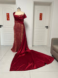 Customer tailored dark red heavy beaded prom dress 2026