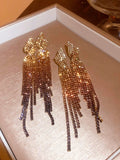 Gold color gradient crystals metal alloy drop tassels long earrings in sets