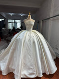 Chic style corset bodice matte satin strapless ball gown wedding dress mikado bridal gown 2026 sweeping train