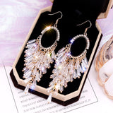 Clear glass beads crystals drop tassels long earrings