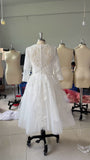 Classic sweetheart long sleeves knee length reception dress for wedding ordered by customization