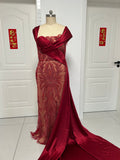 Customer tailored dark red heavy beaded prom dress 2026