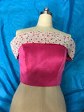 Off shoulder pearls crystals rhinestones beaded hot pink crop top