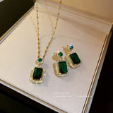 Glass beads crystals necklace and earrings in emerald green for birthday party