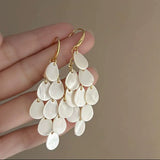 Off white shell tassels drop long earrings