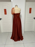 Custom made stretchy silk satin  fabric bridesmaids dresses in terracotta color