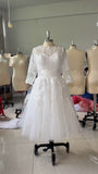Classic sweetheart long sleeves knee length reception dress for wedding ordered by customization