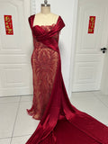 Customer tailored dark red heavy beaded prom dress 2026