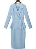 Sky Blue Tailored Suit Sets:blazer,skirt and pants