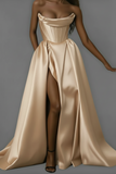 Chic and sexy corset mikado prom dresses with slit skirt 2025 sweeping train