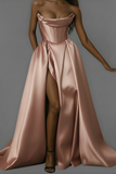 Chic and sexy corset mikado prom dresses with slit skirt 2025 sweeping train