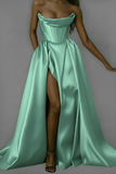 Chic and sexy corset mikado prom dresses with slit skirt 2025 sweeping train