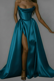Chic and sexy corset mikado prom dresses with slit skirt 2025 sweeping train