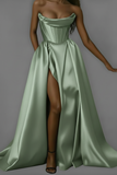 Chic and sexy corset mikado prom dresses with slit skirt 2025 sweeping train