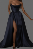 Chic and sexy corset mikado prom dresses with slit skirt 2025 sweeping train