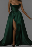 Chic and sexy corset mikado prom dresses with slit skirt 2025 sweeping train