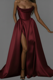 Chic and sexy corset mikado prom dresses with slit skirt 2025 sweeping train
