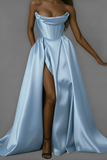 Chic and sexy corset mikado prom dresses with slit skirt 2025 sweeping train