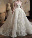 Customization chic strapless lace appliqués ball gown skirt wedding dresses 2025