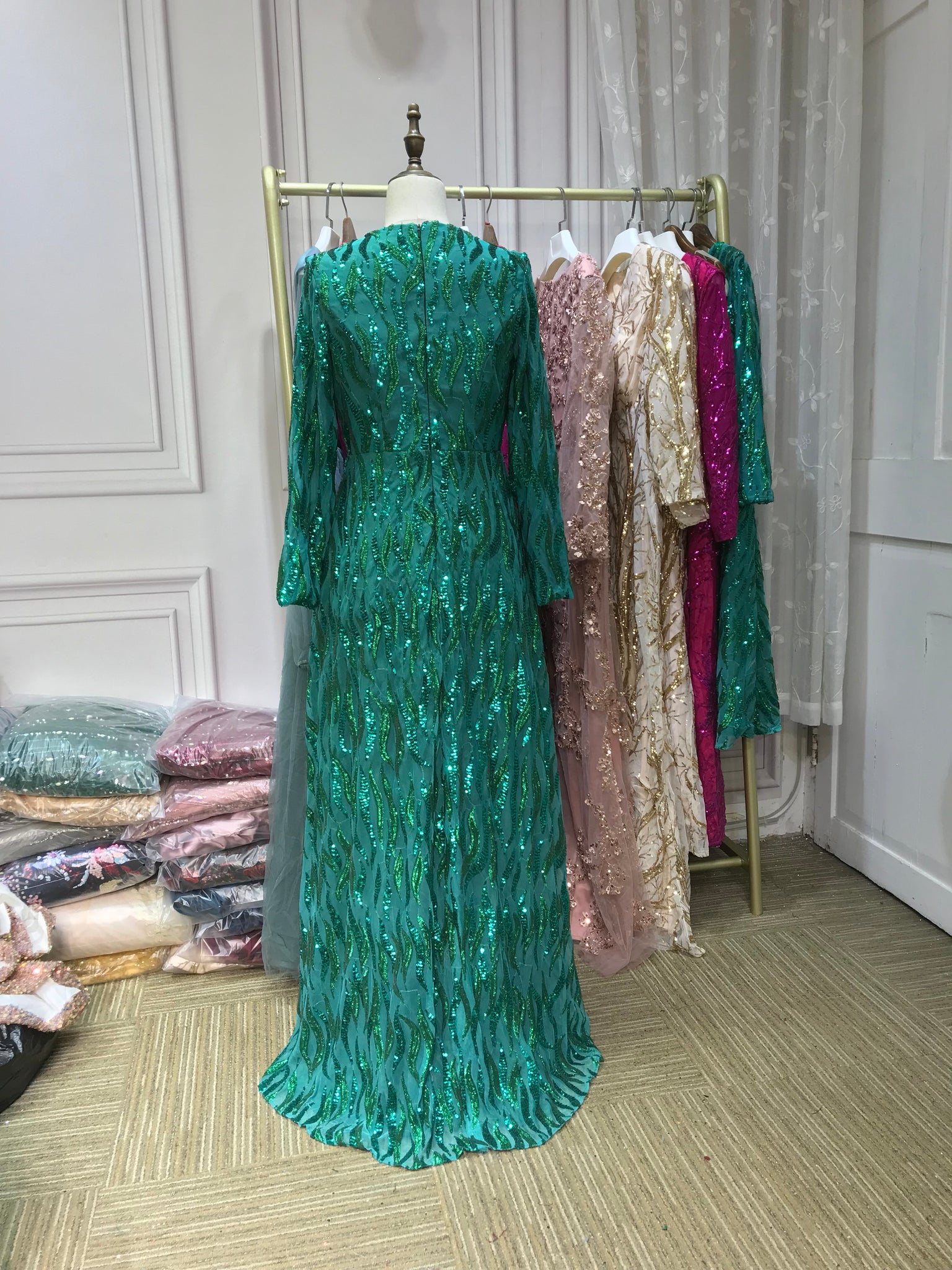 prom dresses 2024 emerald green 2024 Long Sleeve High Neck Prom Dresses Emerald Green Lace Mermaid Evening Dress 2022 Formal Gowns Beaded Vestido Sirena Largo