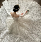 Anna Couture custom made vintage cord lace ball gown skirt wedding dresses 2025 sweeping and cathedral length