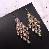 Pink gray clear glass beads crystals drop tassels long earrings