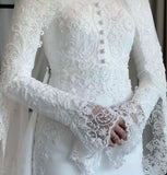 High couture custom-designed appliqués bodice jacket with crystals pearls beaded long bell sleeves for bride