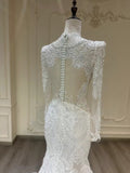 Vintage and sexy long sleeves lace mermaid wedding dress,crystals rhinestones pearls beaded mermaid fit and flare wedding dress 2024
