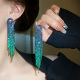 Emerald green gradient crystals metal alloy drop tassels long earrings in sets