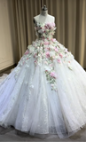 Fairytale floral crystals beaded wedding ball gown prom quinceanera dresses 2024