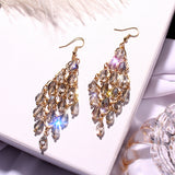 Pink gray clear glass beads crystals drop tassels long earrings