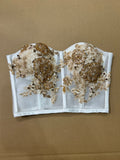 Gold lace appliqués crystals rhinestones beaded corset bustier top