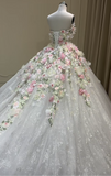 Fairytale floral crystals beaded wedding ball gown prom quinceanera dresses 2024