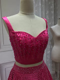 Pearls crystals rhinestones beaded hot pink crop bustier top