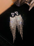 Sliver crystals metal alloy drop tassels long earrings