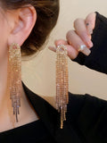 Gold color gradient crystals metal alloy drop tassels long earrings in sets