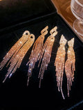 Gold color gradient crystals metal alloy drop tassels long earrings in sets