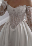 Anna customized off shoulder sheer corset top with lace and slit  ball gown skirt wedding dresses 2025