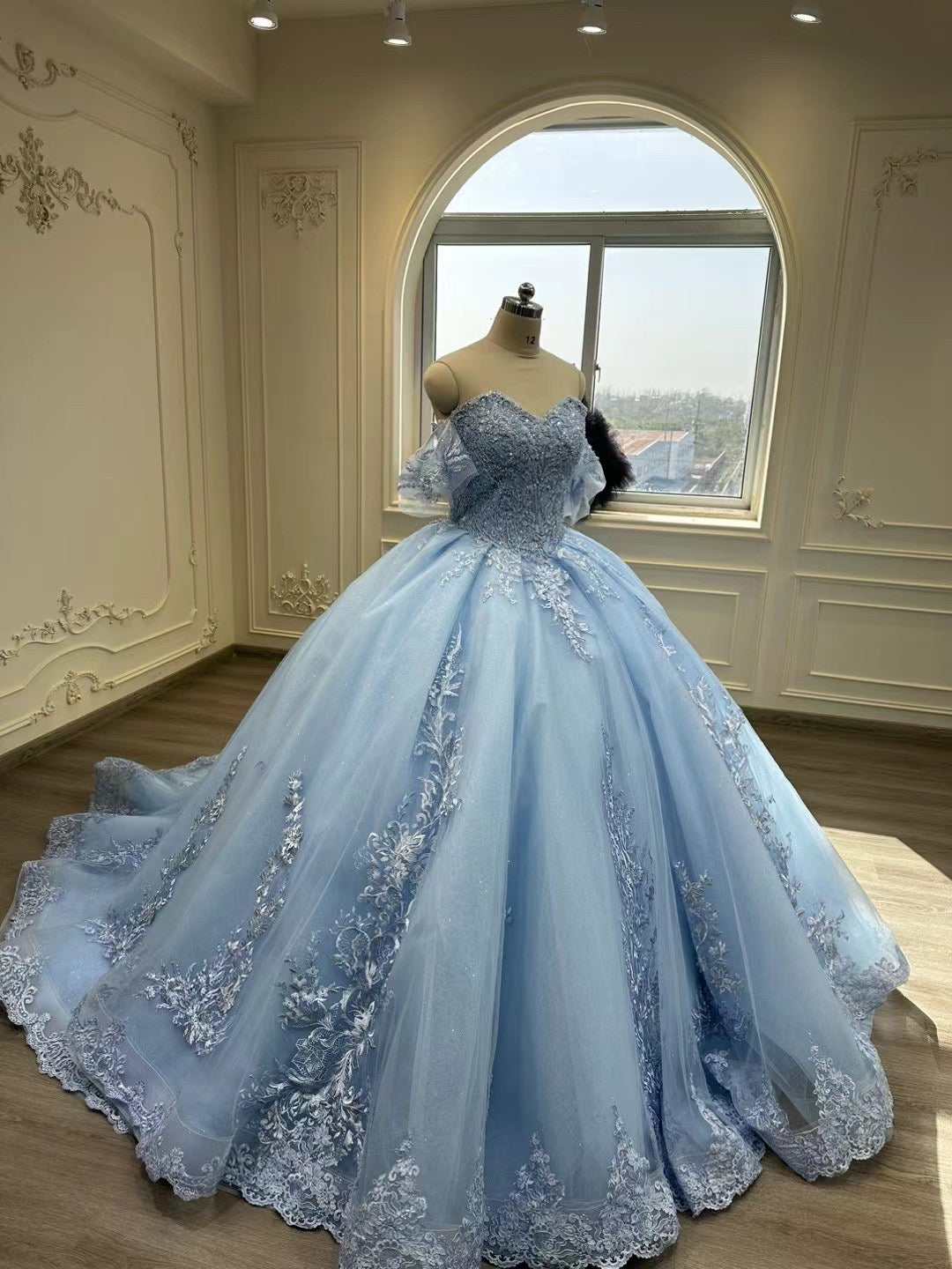 Fairytale sky blue lace appliqus crystals rhinestones beaded princess Anna's Couture Dresses Fairytale sky blue lace appliqus crystals rhinestones beaded princess Anna's Couture Dresses