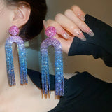 Ice blue gradient crystals metal alloy drop tassels long earrings in sets