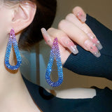Ice blue gradient crystals metal alloy drop tassels long earrings in sets