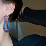 Ice blue gradient crystals metal alloy drop tassels long earrings in sets